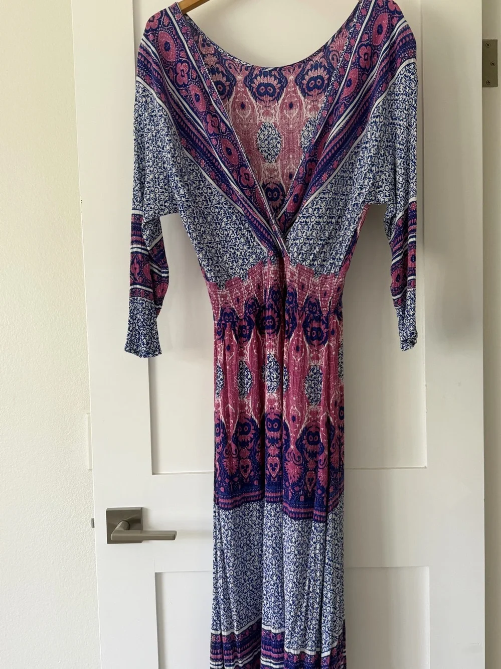 Free People Pink and Blue Mixed-Print Boho Maxi Dress